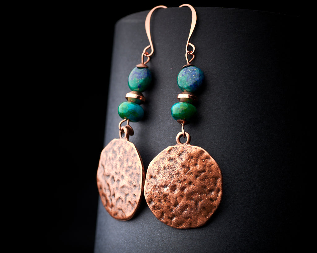 Azurite Malachite Copper Earrings