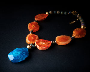 Statement Orange Blue Agate Necklace