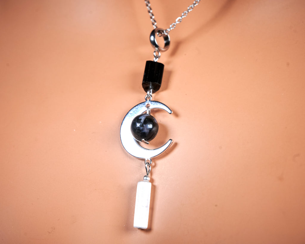 Empath Protection Selenite Black Tourmaline Necklace