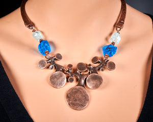 Copper Blue Crystal Glass Necklace set