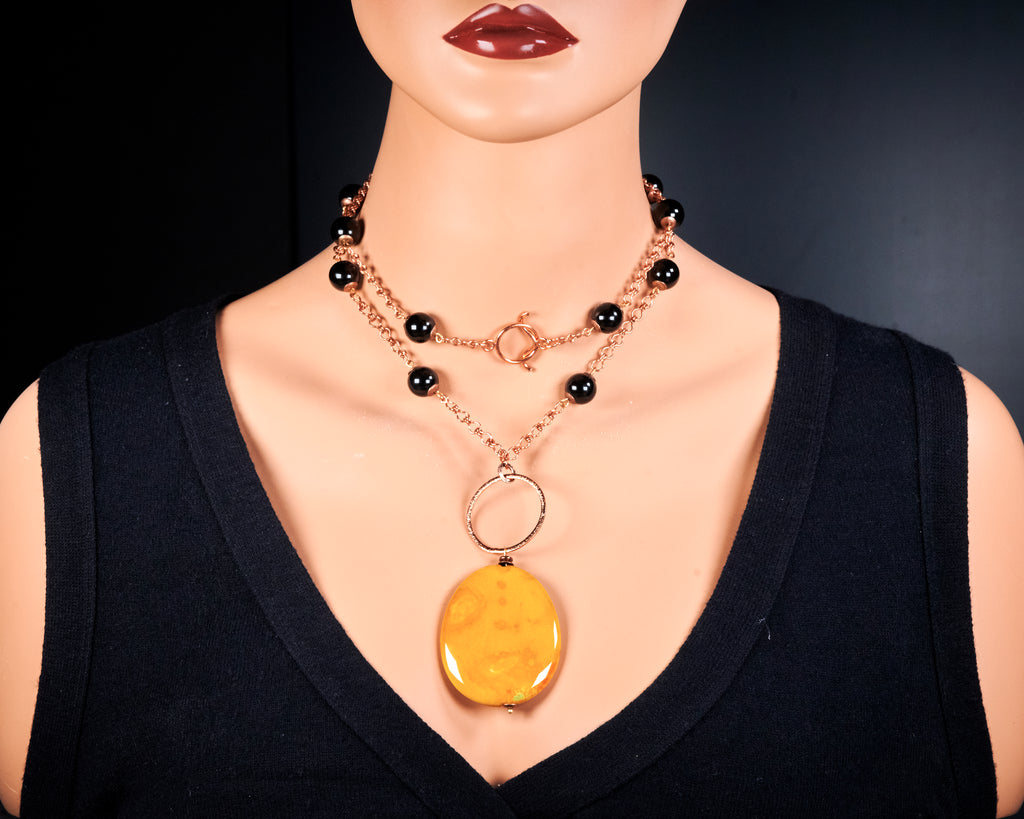 Statement Black Yellow Agate Necklace
