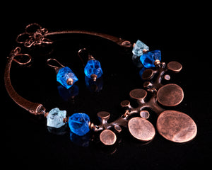 Copper Blue Crystal Glass Necklace set