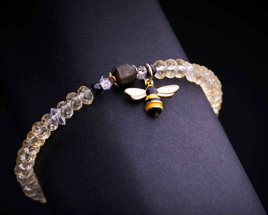 Citrine Herkimer Diamond Bee Bracelet