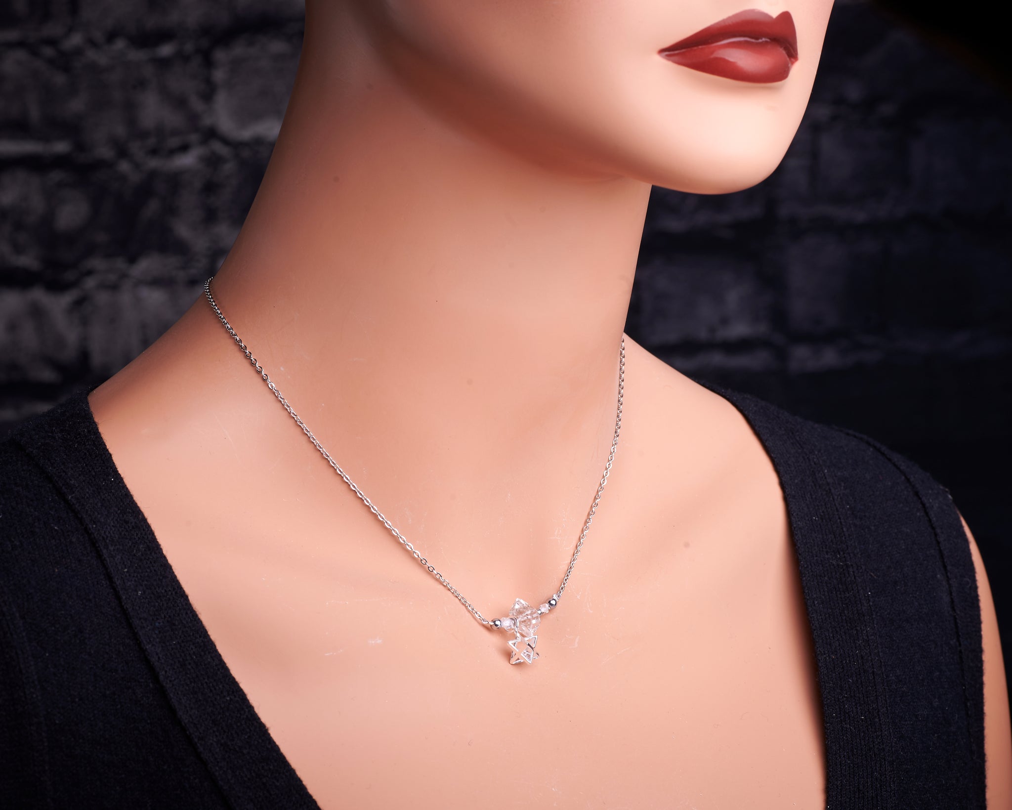Raw Herkimer Diamond Merkaba Necklace