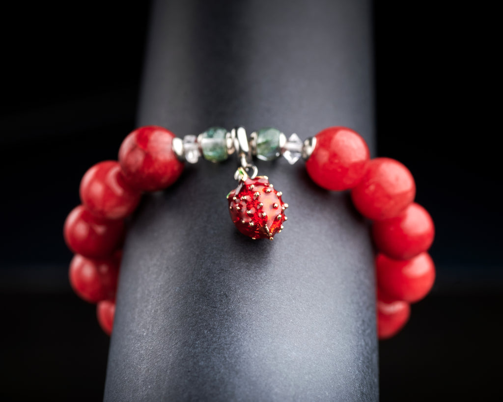 Red Agate Strawberry Charm Statement Bracelet