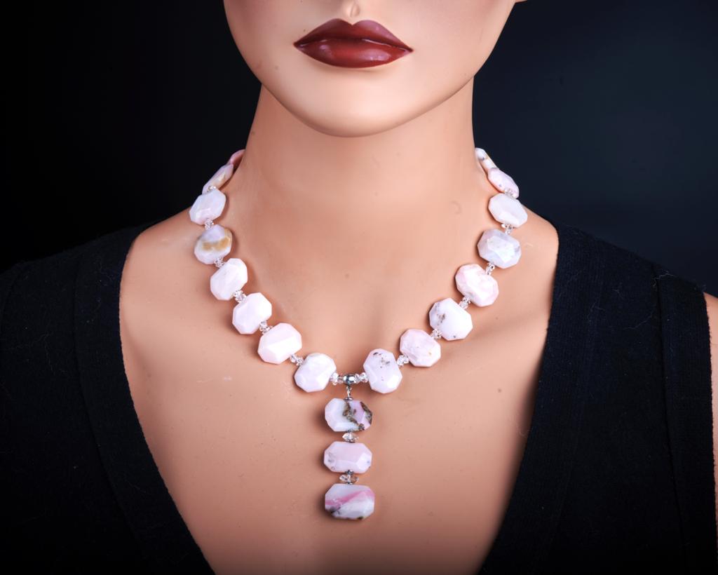 Pink Opal Herkimer Diamonds Necklace