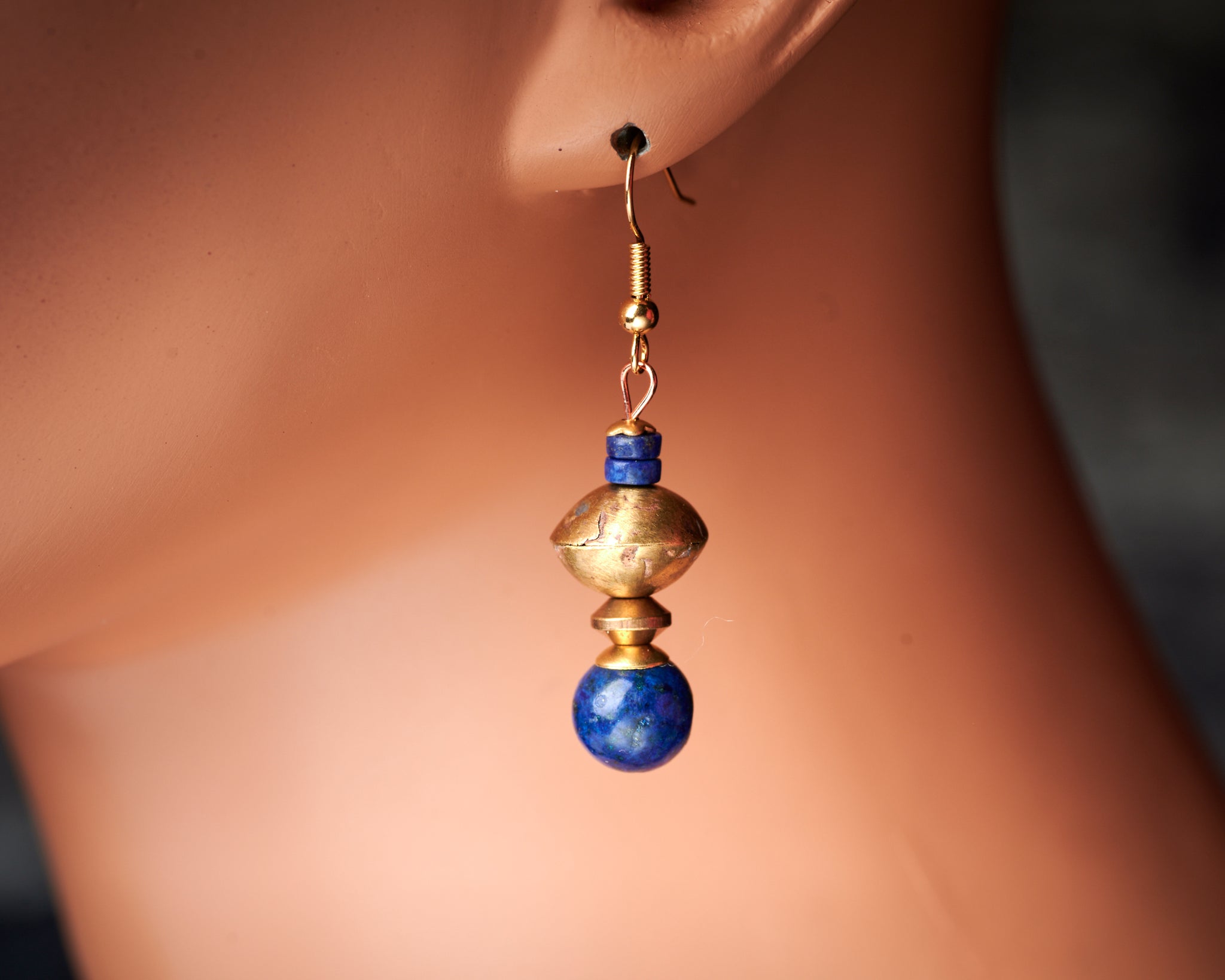 Lapis Lazuli Brass Earrings