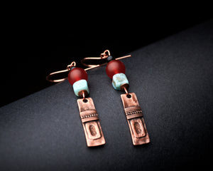 Larimar Carnelian Copper Earrings