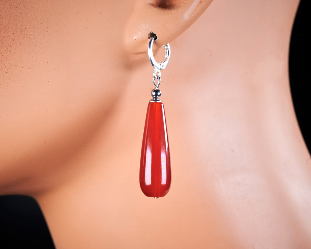 Long Carnelian Teardrop Earrings