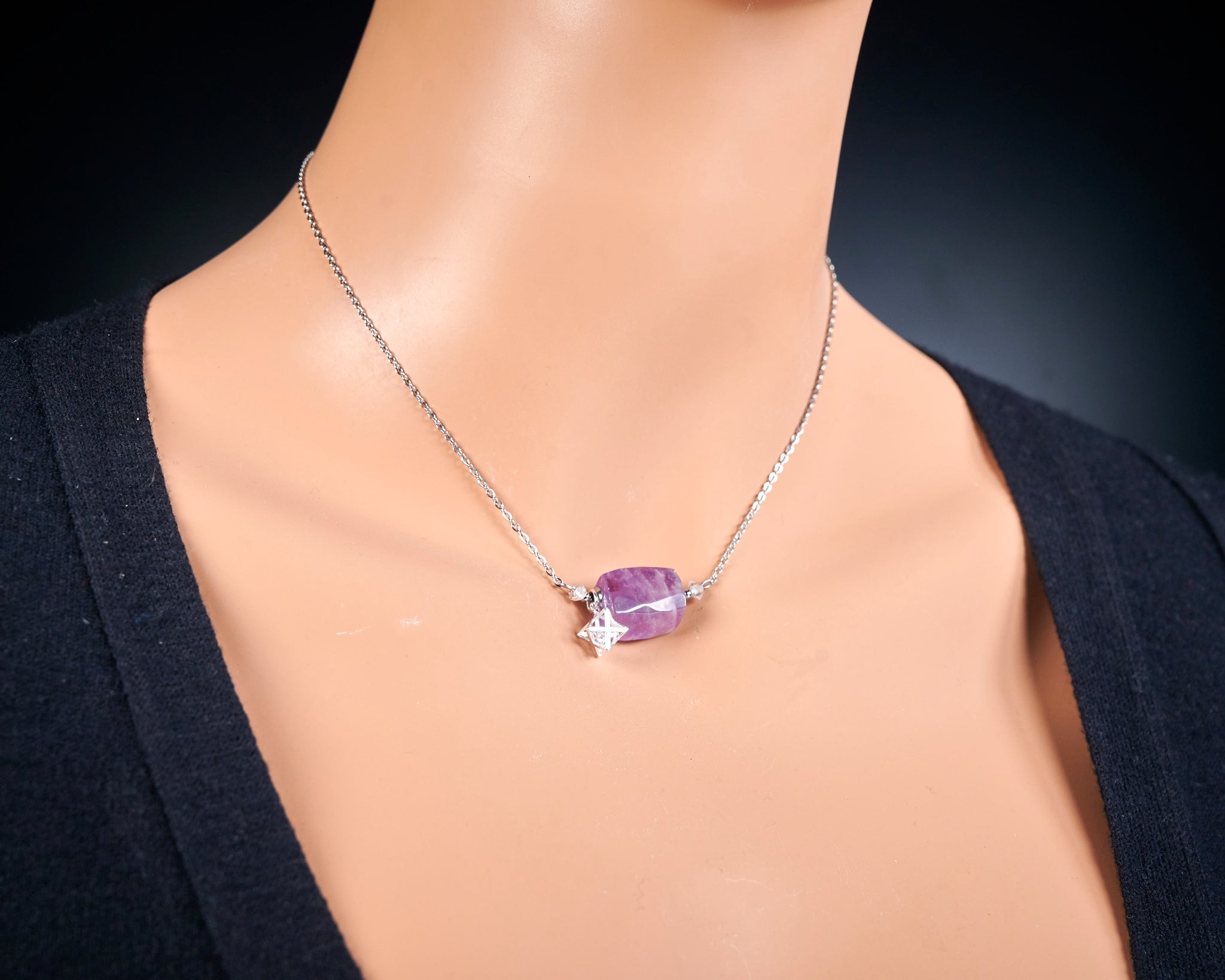 Amethyst Sterling Silver Merkaba necklace