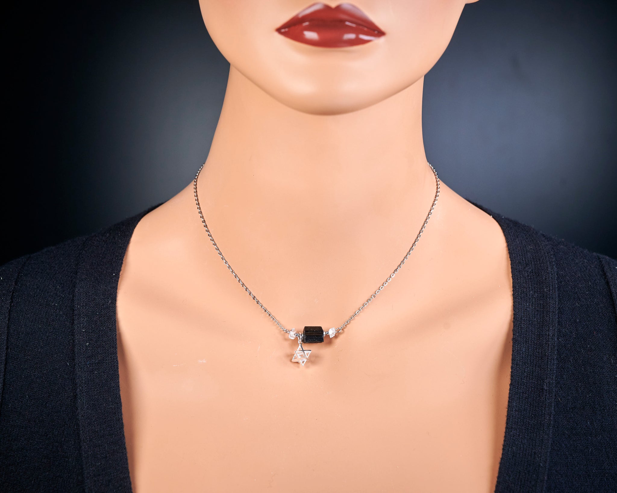 Raw Black Tourmaline Merkaba necklace