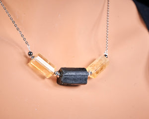 Rough Black Tourmaline Yellow Citrine Necklace