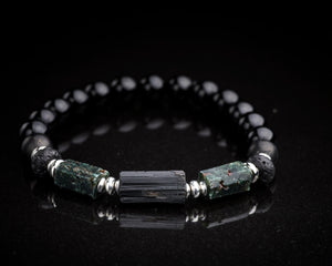 Men's Raw Black Tourmaline Seraphinite bracelet