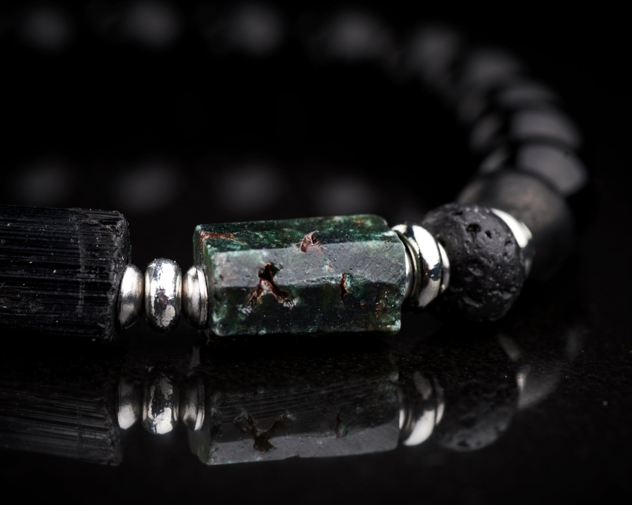 Men's Raw Black Tourmaline Seraphinite bracelet