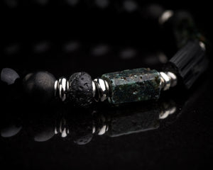 Men's Raw Black Tourmaline Seraphinite bracelet