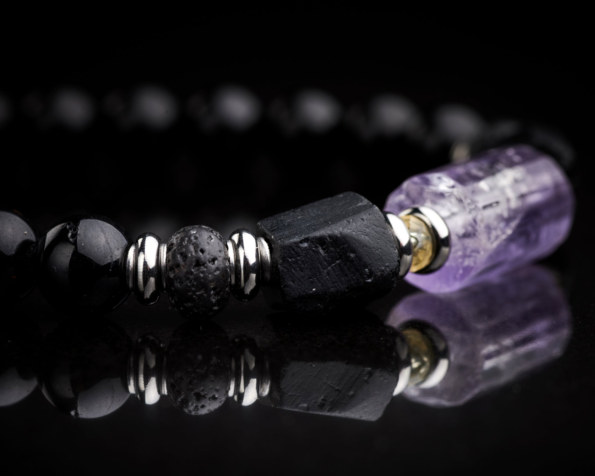 Men's Amethyst Black Tourmaline Bracelet