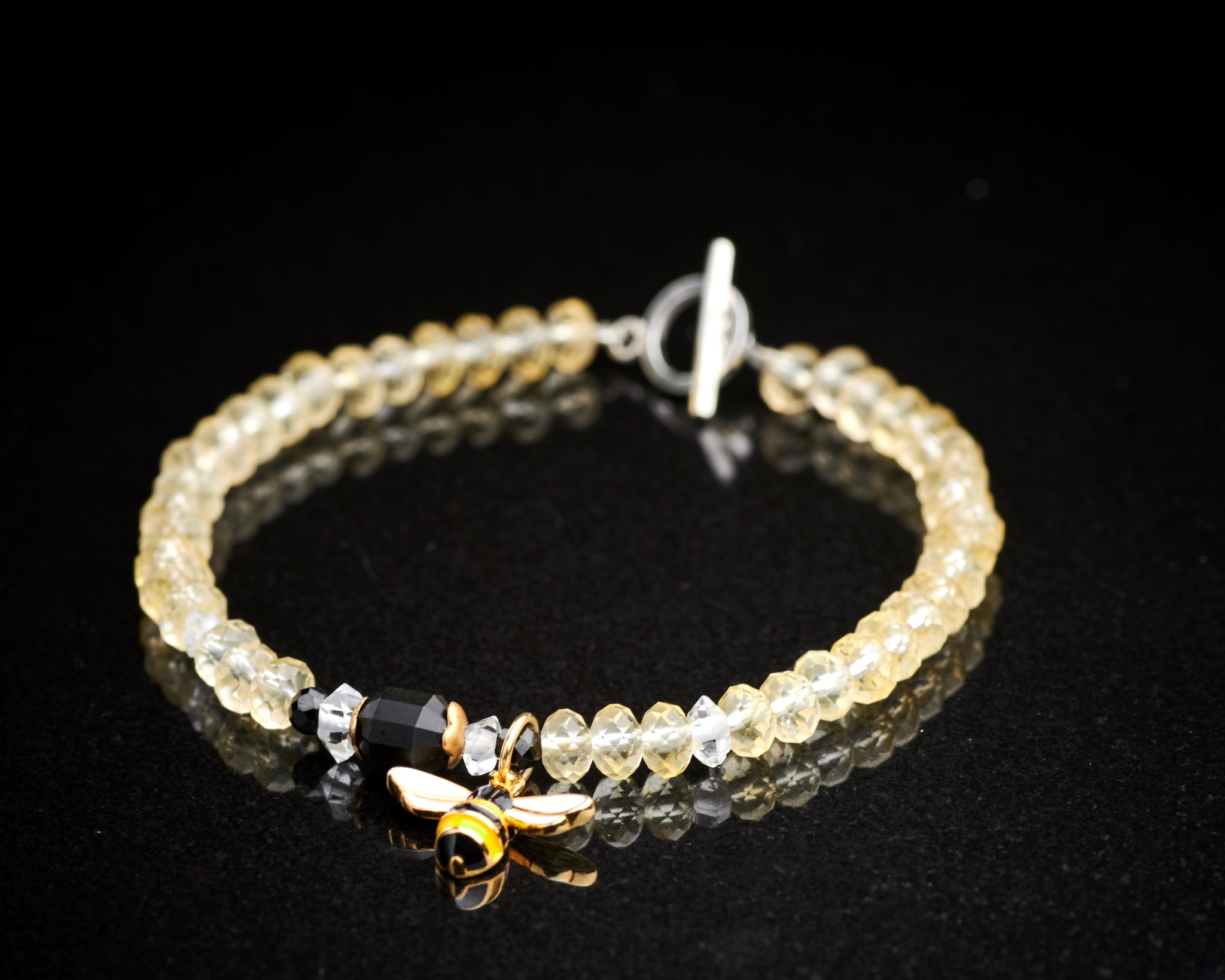 Citrine Herkimer Diamond Bee Bracelet