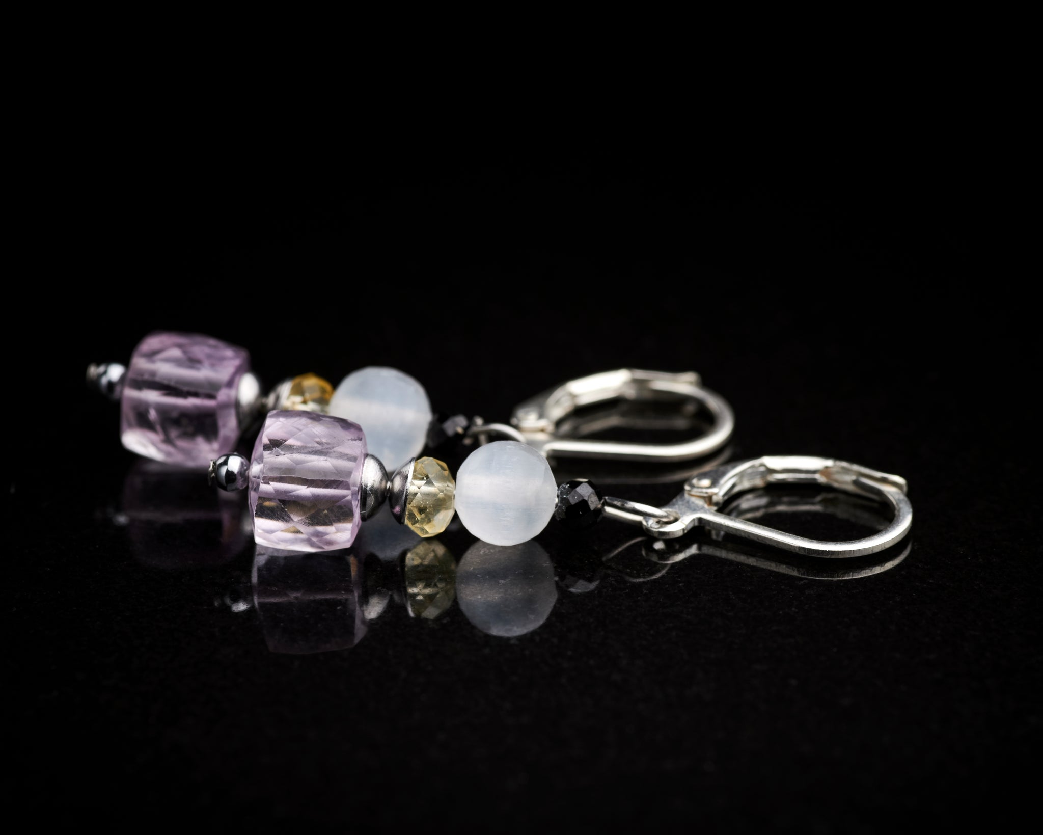 Amethyst Citrine Selenite Black Tourmaline Earrings