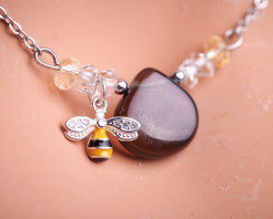 Bee Smokey Quartz Citrine Herkimer Diamond Necklace