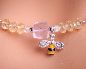 Amethyst Citrine Herkimer Diamond Bee Necklace