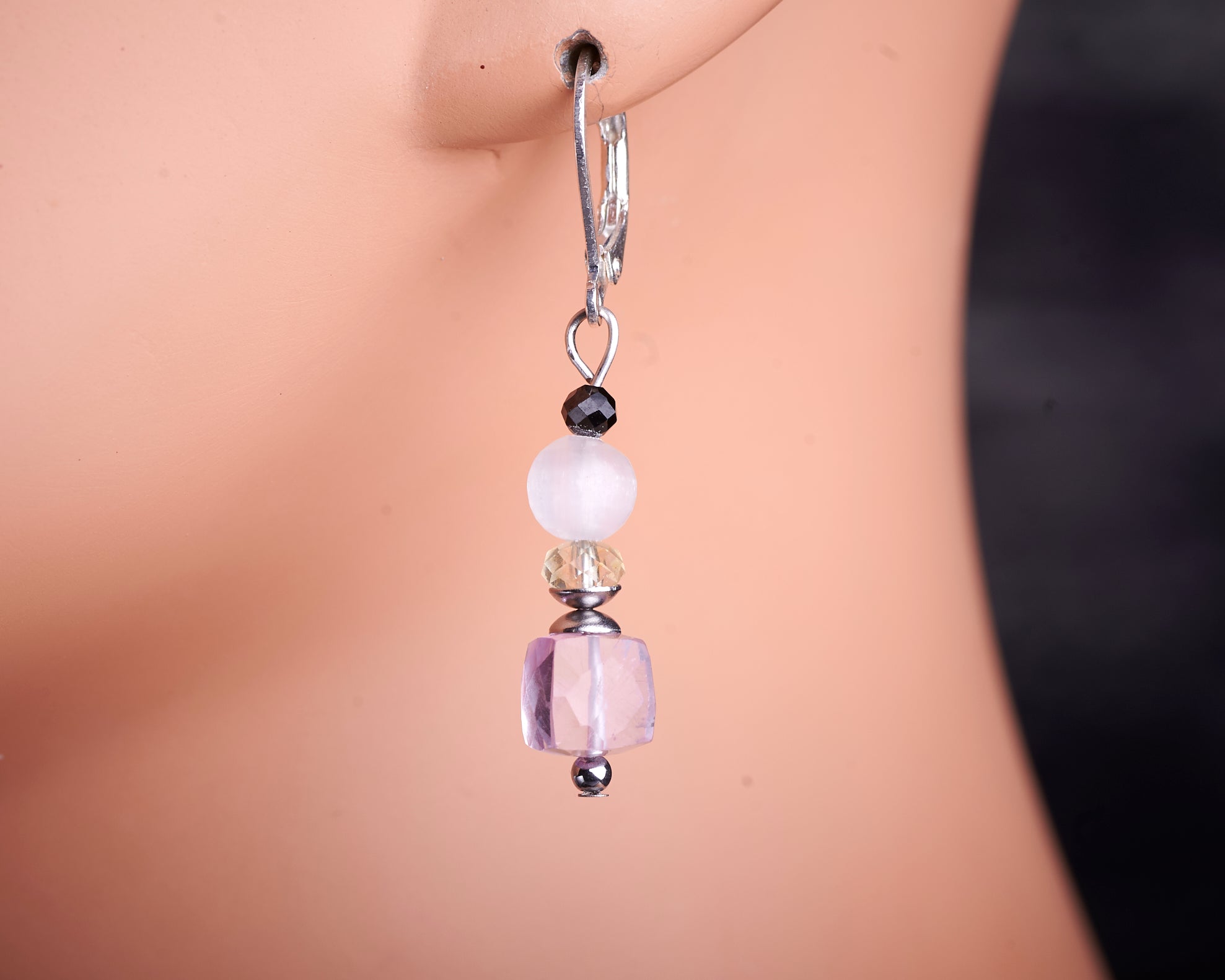 Amethyst Citrine Selenite Black Tourmaline Earrings