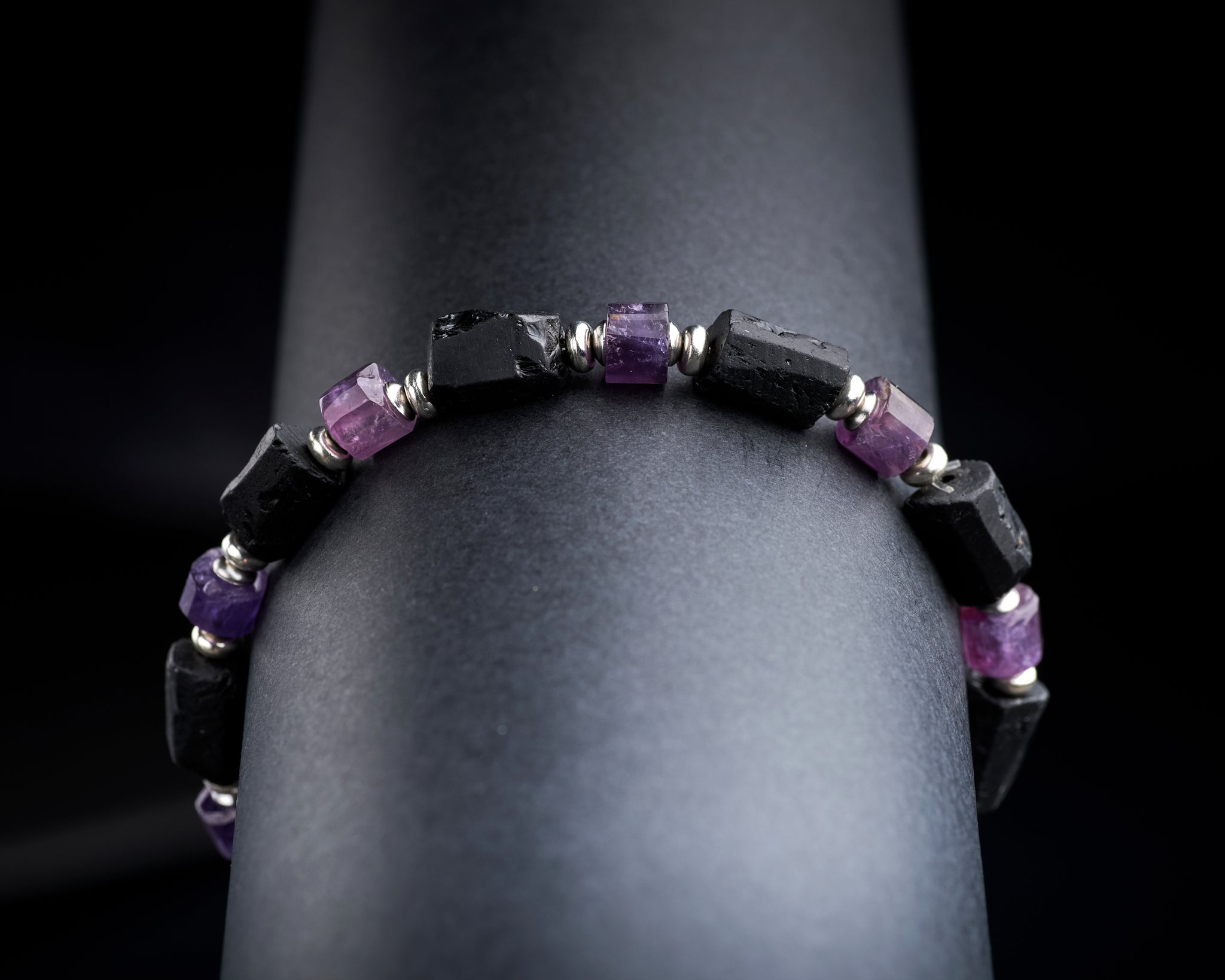 Men's Raw Black Tourmaline Amethyst Bracelet