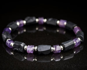 Men's Raw Black Tourmaline Amethyst Bracelet