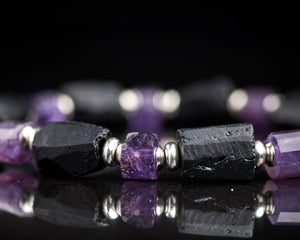 Men's Raw Black Tourmaline Amethyst Bracelet