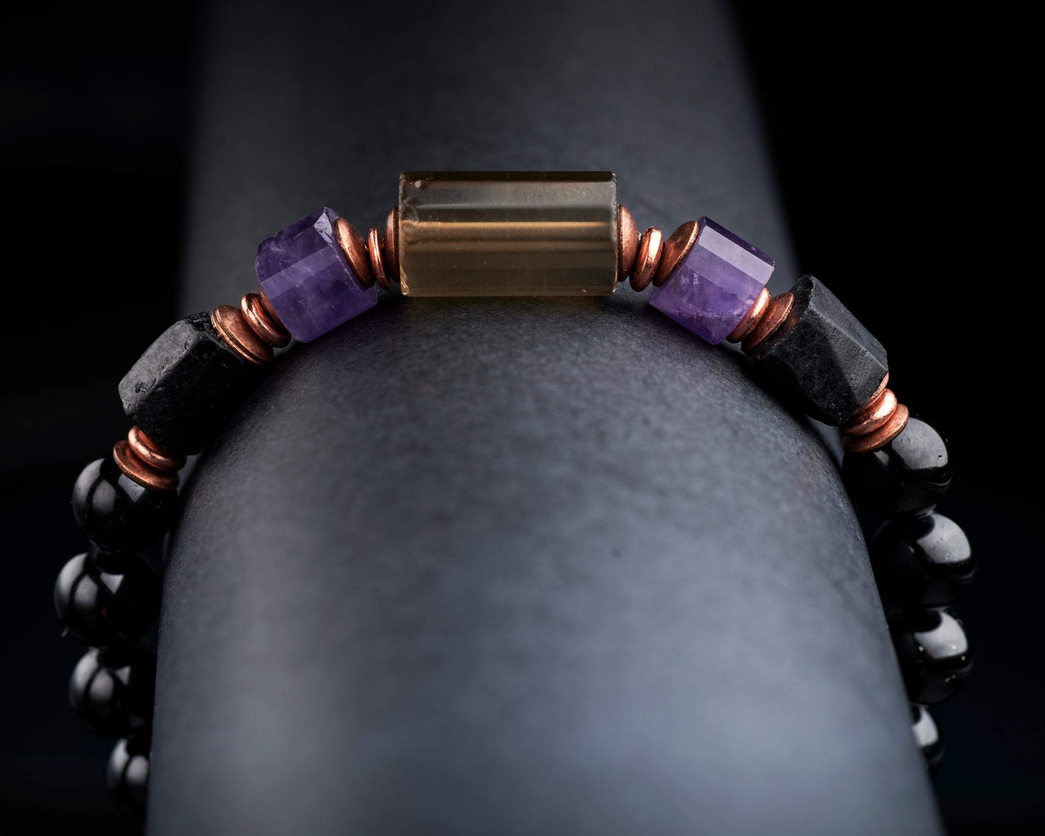 Smokey Quartz Amethyst Black Tourmaline Bracelet