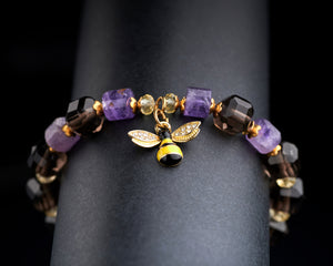 Smokey Quartz Amethyst Citrine Bee Bracelet