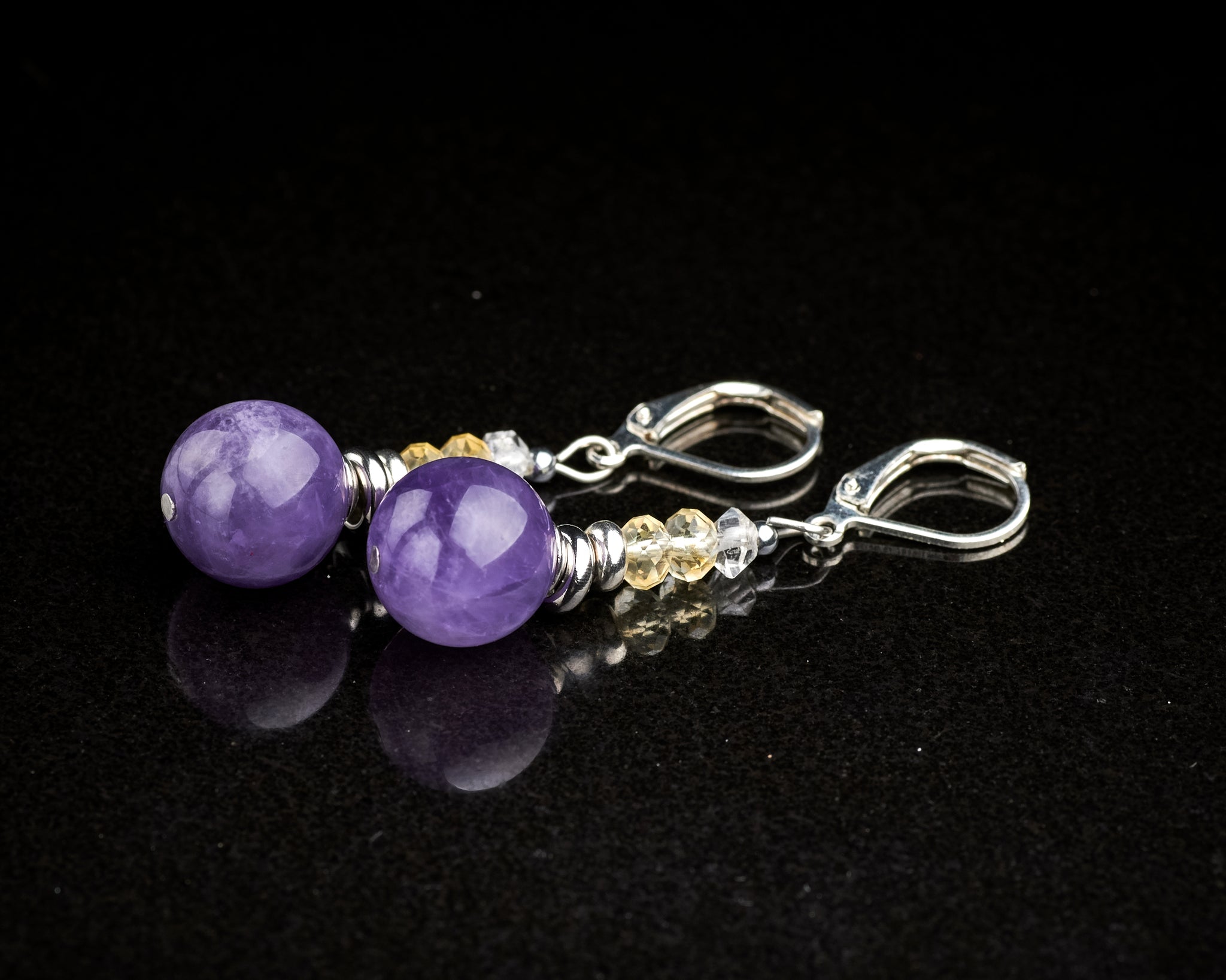 Amethyst Citrine Herkimer Diamond Earrings