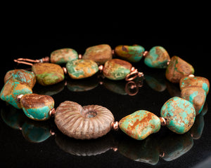 American Turquoise Solid Ammonite Copper Statement Necklace