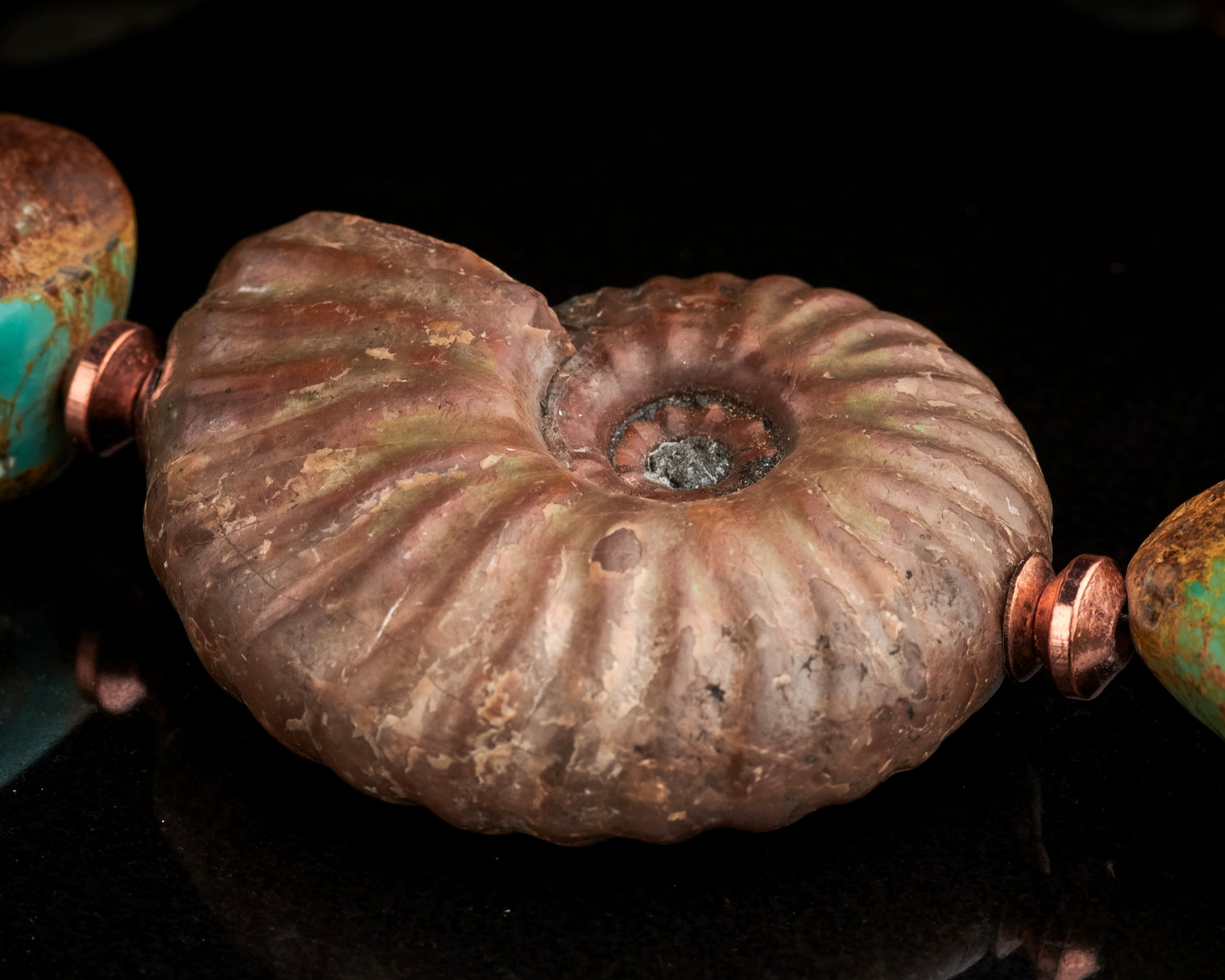 American Turquoise Solid Ammonite Copper Statement Necklace