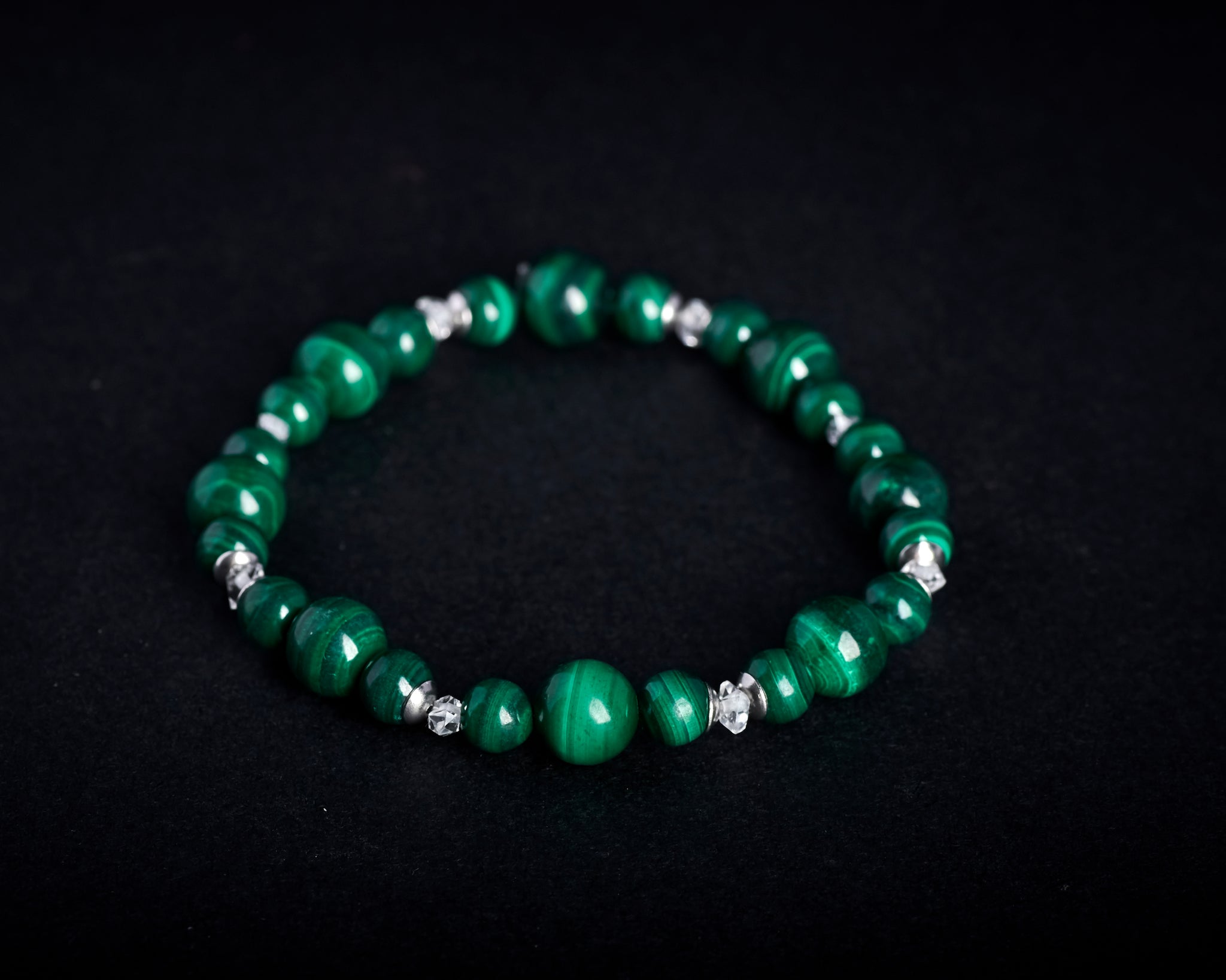 Natural Malachite Raw Herkimer Diamond Stretch Bracelet