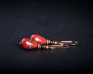 Red Jasper Black Tourmaline Copper Earrings