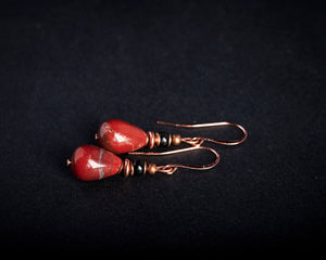 Red Jasper Black Tourmaline Copper Earrings