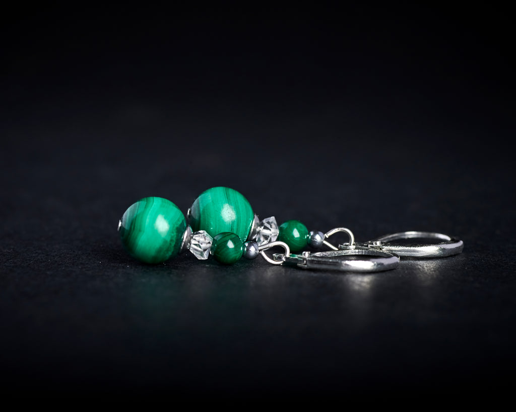 Malachite raw NY Herkimer Diamond Earrings