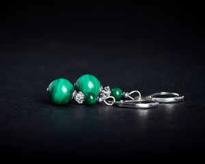 Malachite raw NY Herkimer Diamond Earrings