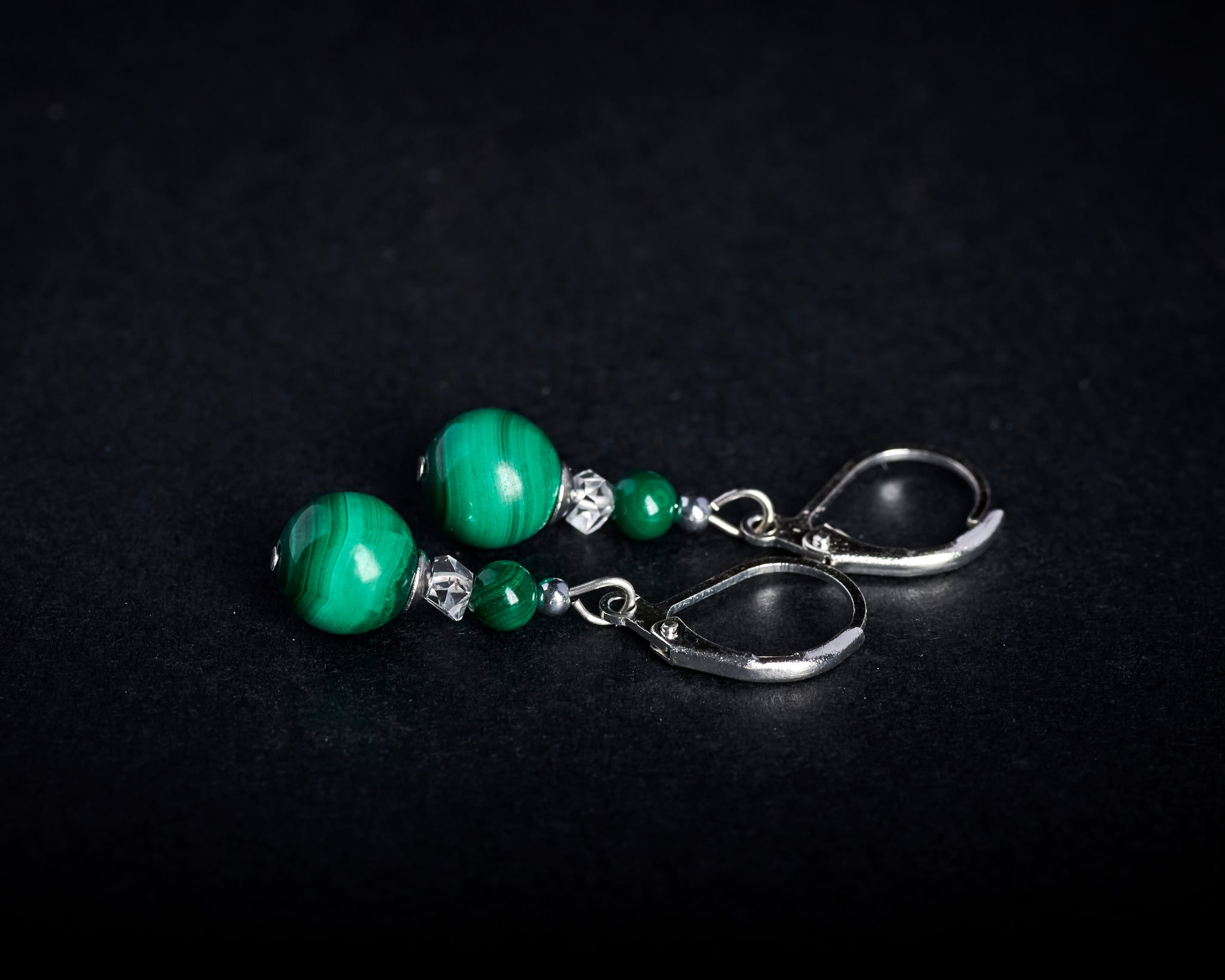 Malachite raw NY Herkimer Diamond Earrings