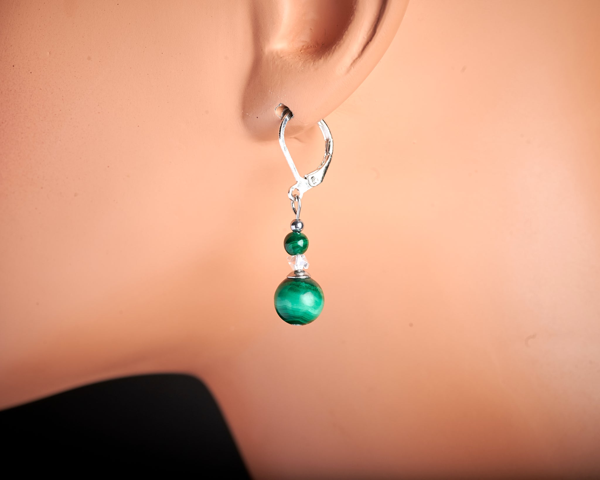 Malachite raw NY Herkimer Diamond Earrings