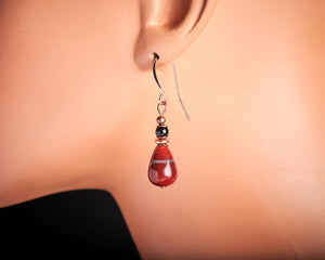 Red Jasper Black Tourmaline Copper Earrings