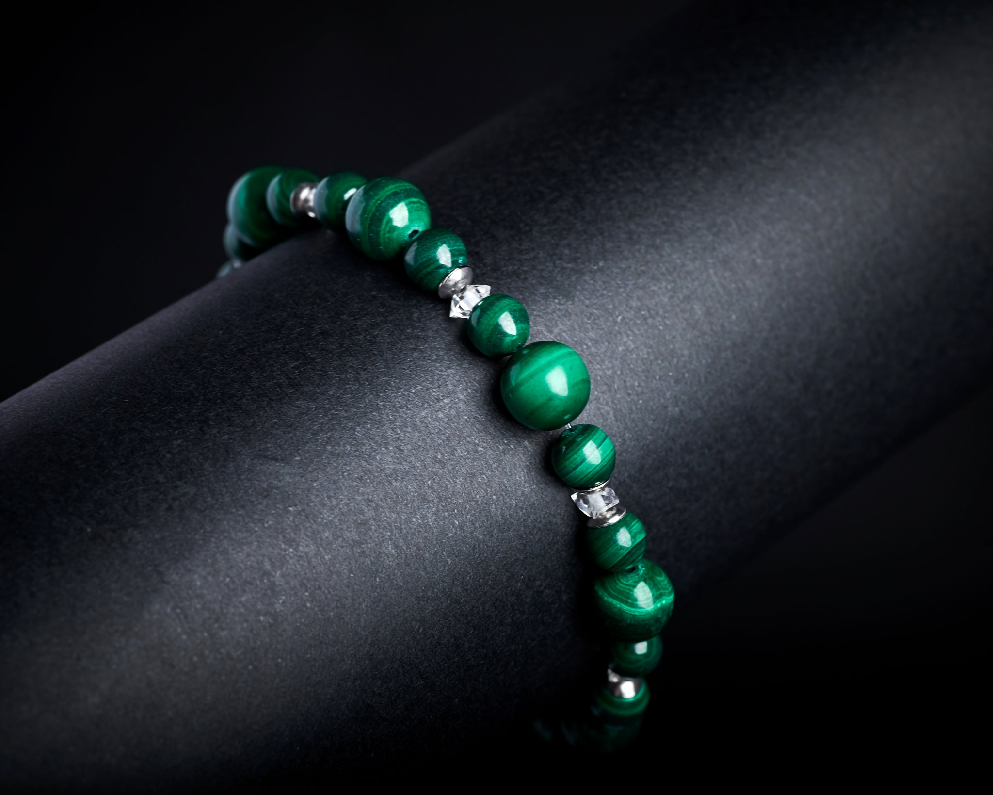 Natural Malachite Raw Herkimer Diamond Stretch Bracelet